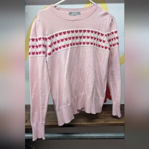 Marled Pink Heart Pattern Women's Sweater